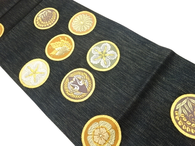 JAPANESE FUKURO OBI / KIN-TOSHI / WOVEN BUTTERFLY & CRANE